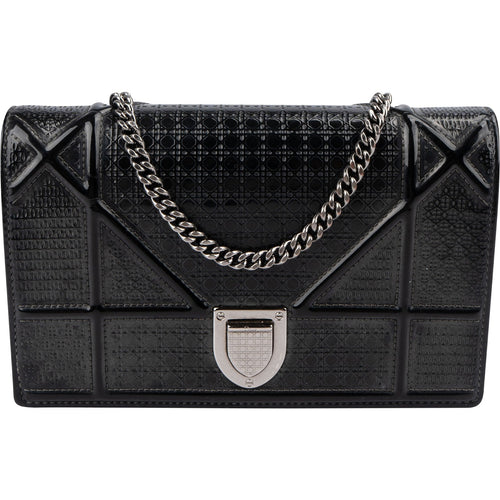 Christian Dior Patent Micro-Cannage Leather Diorama Wallet On Chain Crossbody Bag