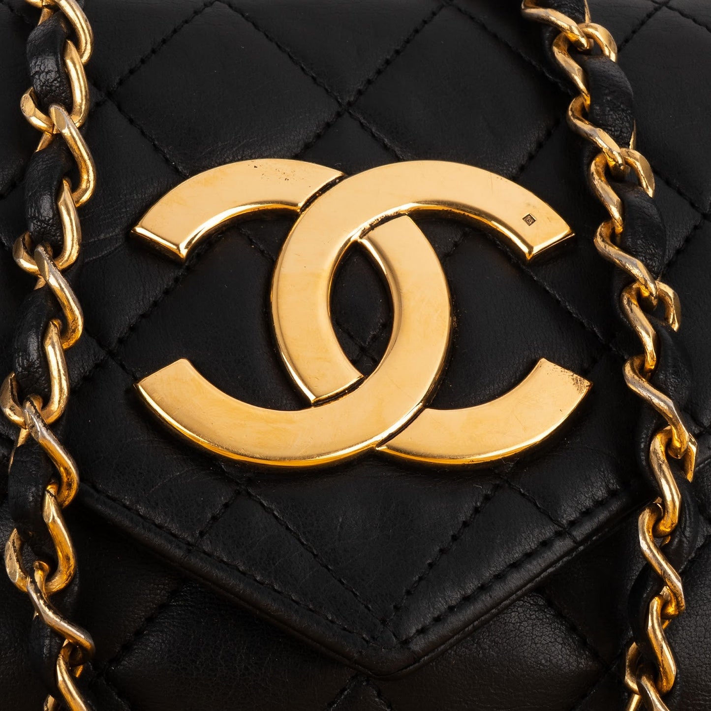 Chanel Quilted Lambskin CC Envelope Small 24K Gold Single Flap Crossbody Bag