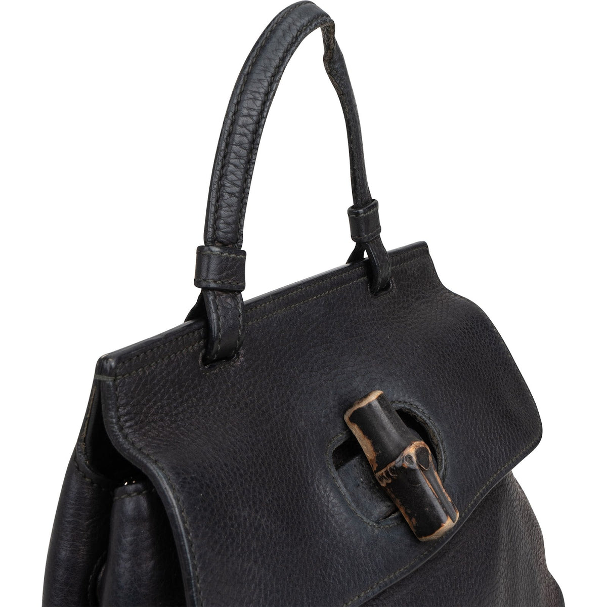 Gucci Bamboo aus schwarzem genarbtem Leder – Ansicht 2