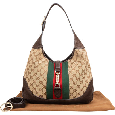 Gucci Monogram GG Canvas Nubuk New Jackie Hobo Shoulder Bag