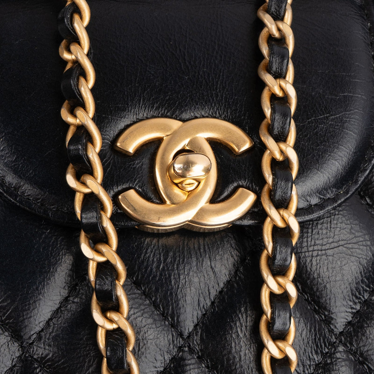 Chanel Black Leather Quilted Lambskin Nano Kelly Top Handle Crossbody Handbag