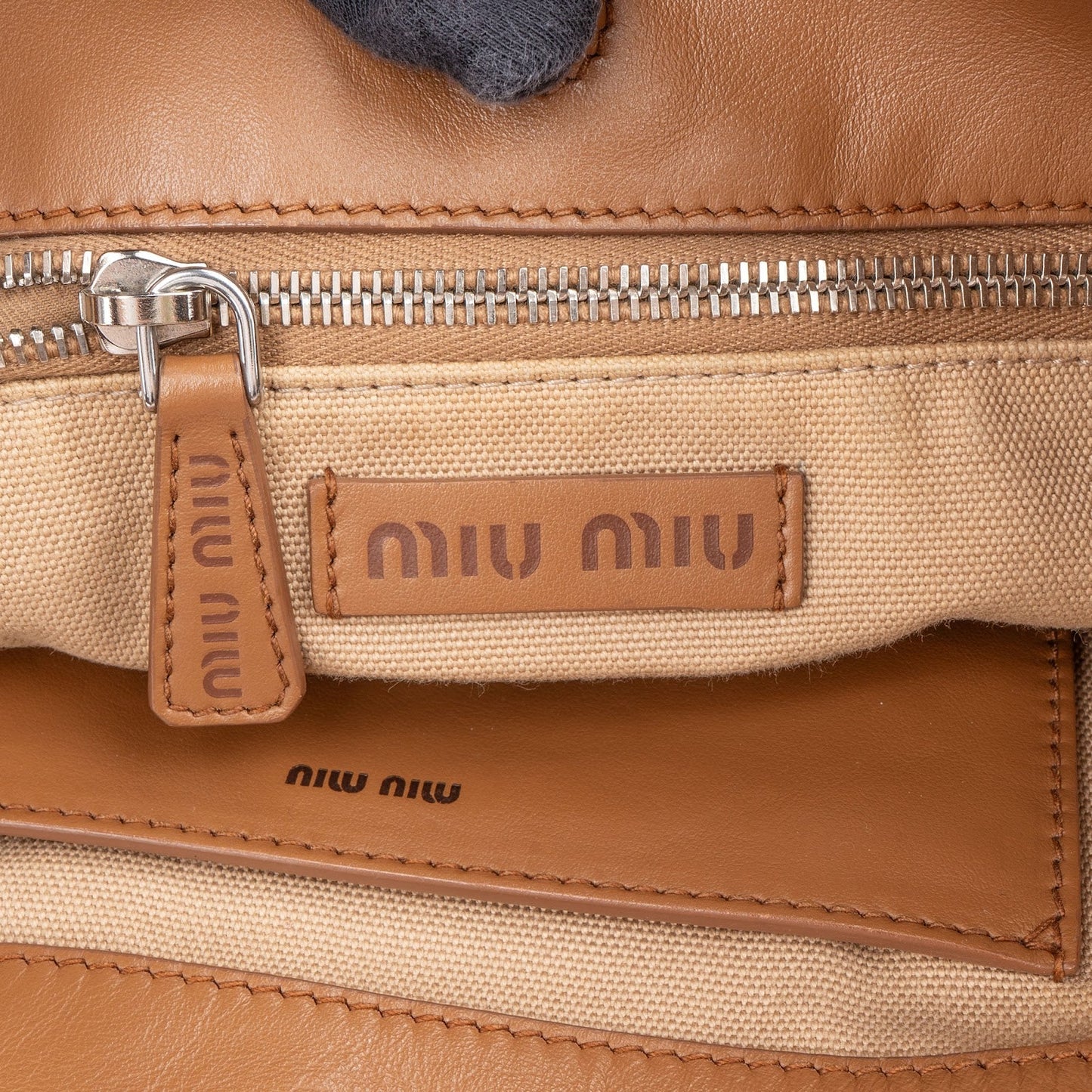 Miu Miu Vitello Madras Brown Leather Tote Shoulder Bag