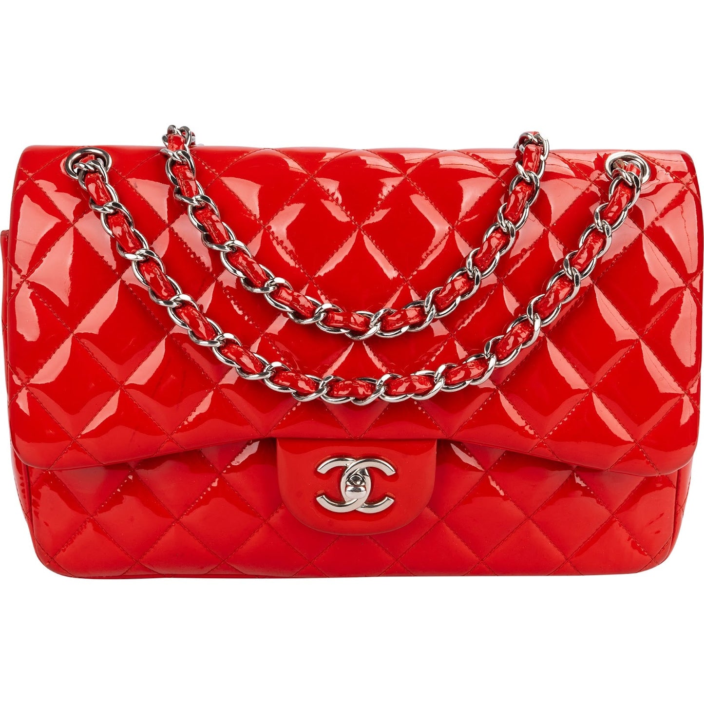Chanel Quilted Patent Leather Jumbo Double Flap Crossbody Bag