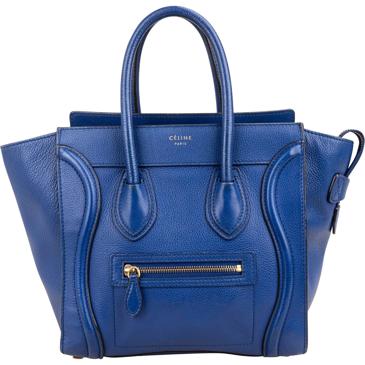 Céline Bleu Grained Calfskin Luggage Handbag