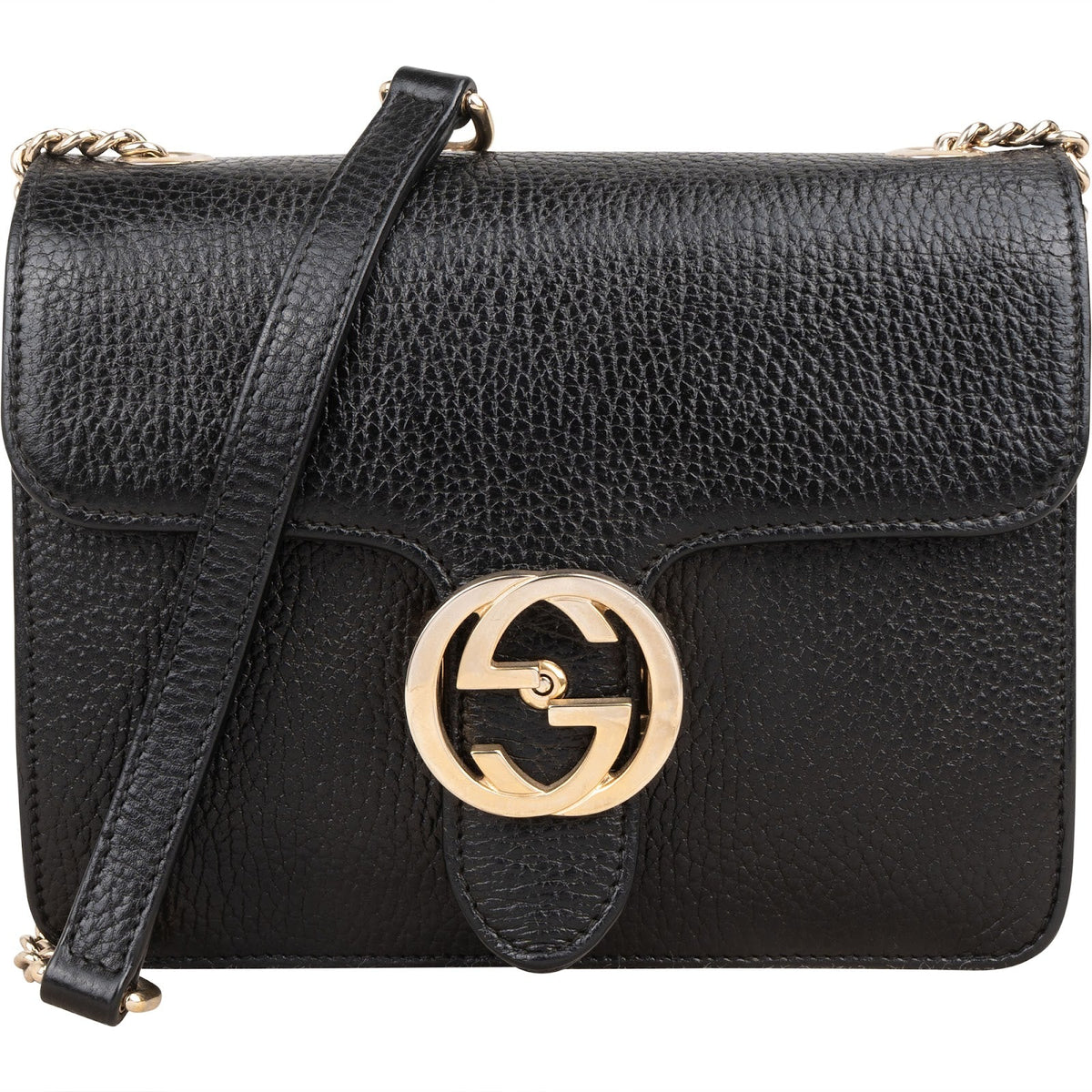 Gucci Pebbled Leather Interlocking GG Small Crossbody Bag