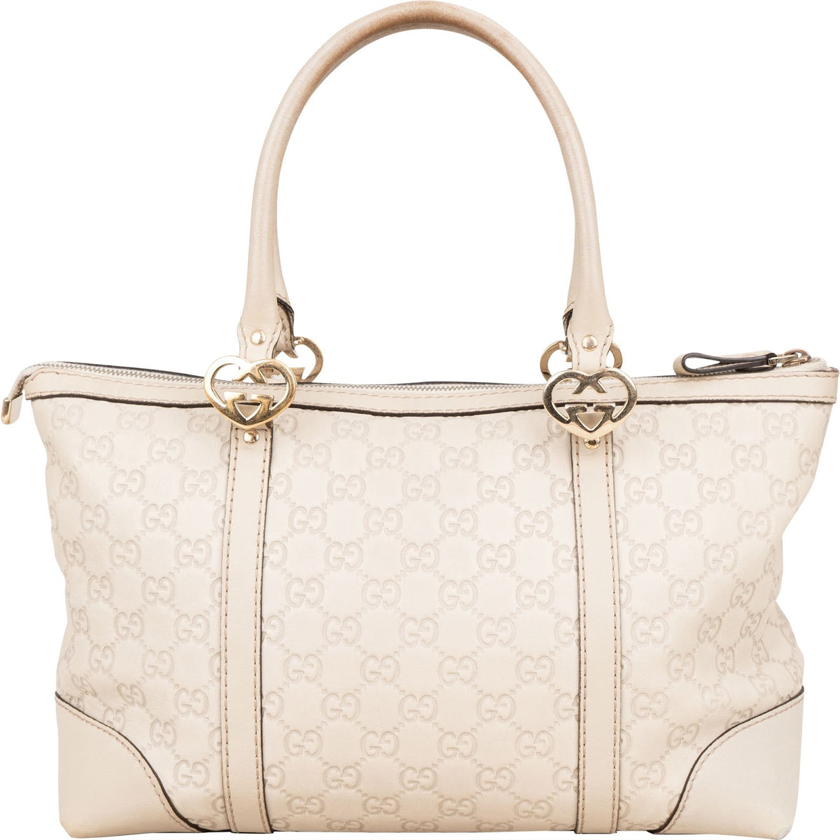 Gucci GG White Leather Guccissima Twin Heart Handbag