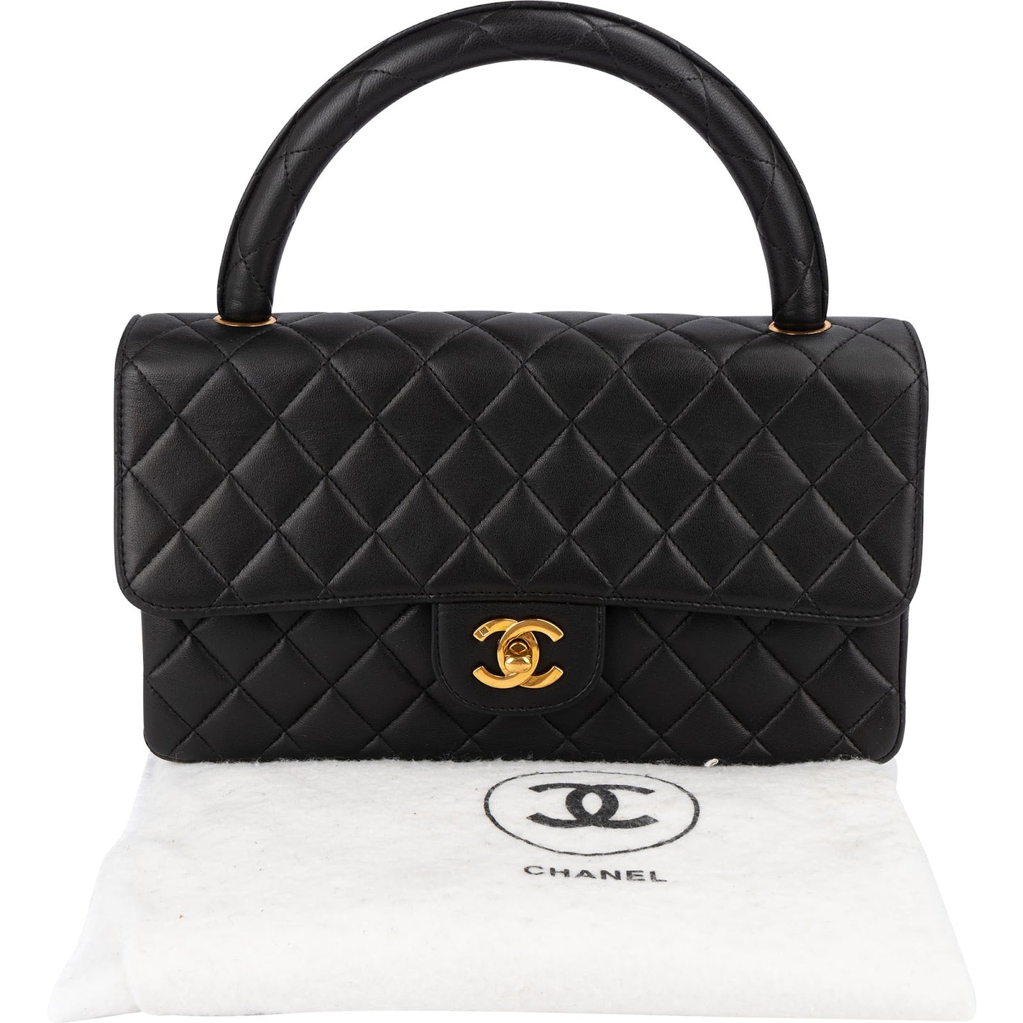 Chanel Quilted Lambskin Top Handle 24K Gold Single Flap Handbag