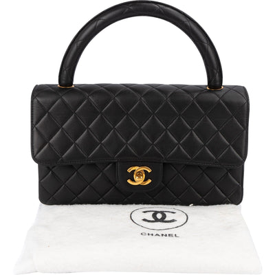 Chanel Quilted Lambskin Top Handle 24K Gold Single Flap Handbag