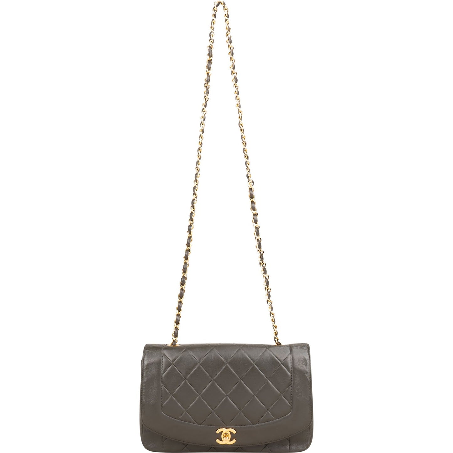 Chanel Quilted Lambskin 24K Gold Diana Single Flap Crossbody Bag