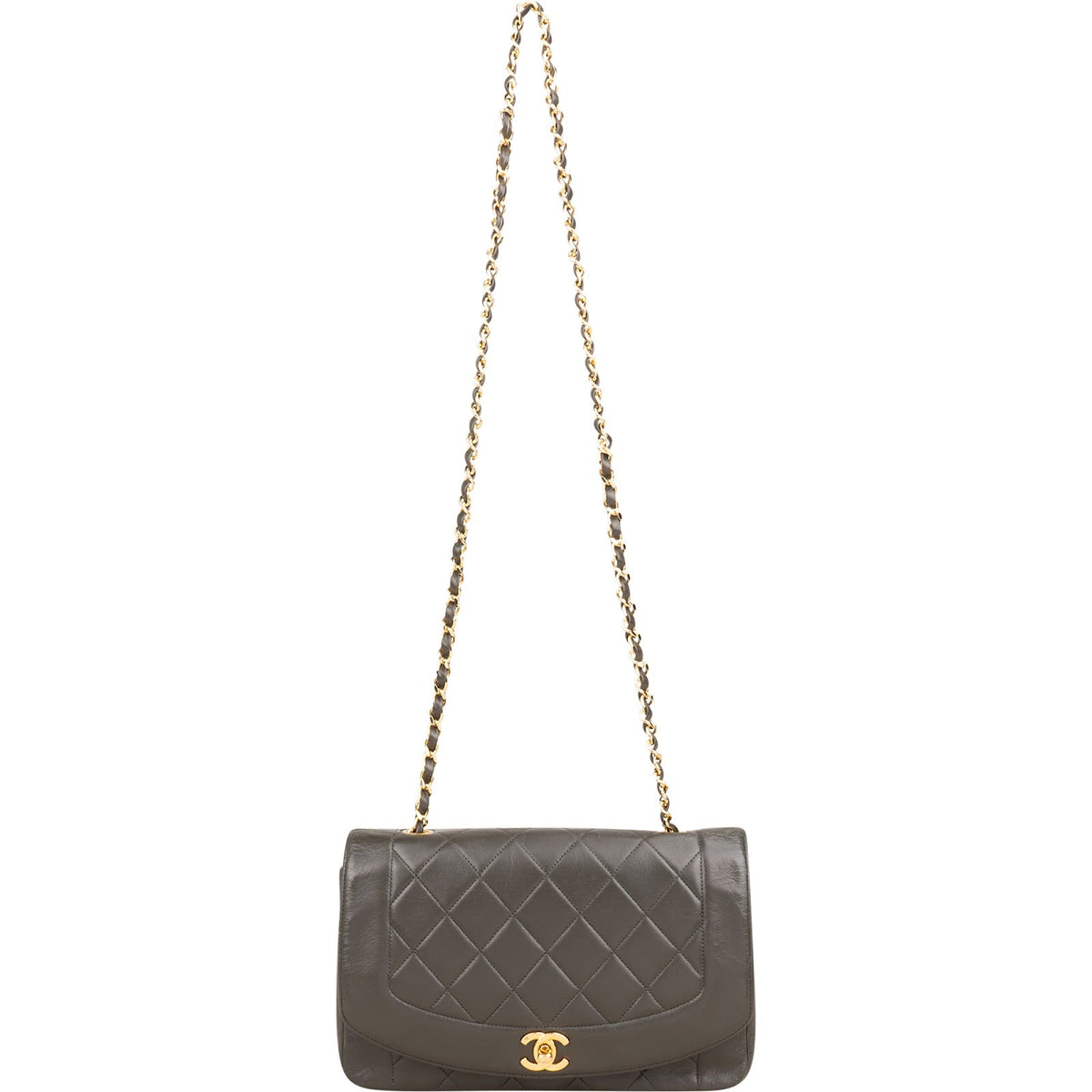 Chanel Quilted Lambskin 24K Gold Diana Single Flap Crossbody Bag