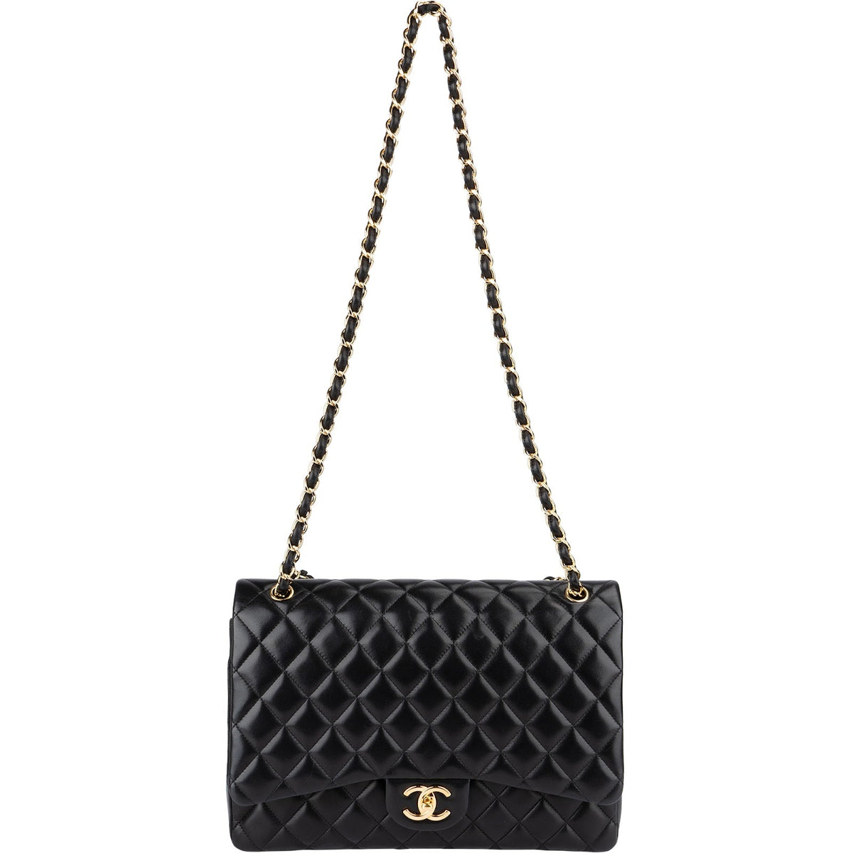 Chanel Quilted Lambskin Gold Maxi Double Flap Crossbody Bag