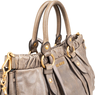 Miu Miu Vitello Lux Gathered Satchel Handbag