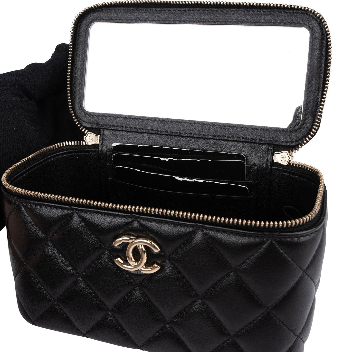 Chanel Quilted Lambskin Vanity Case Crossbody Handbag
