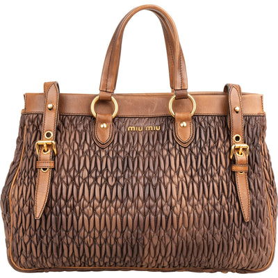 Miu Miu Matelassé Nappa Leather Bicolor Brown Tote Satchel Handbag