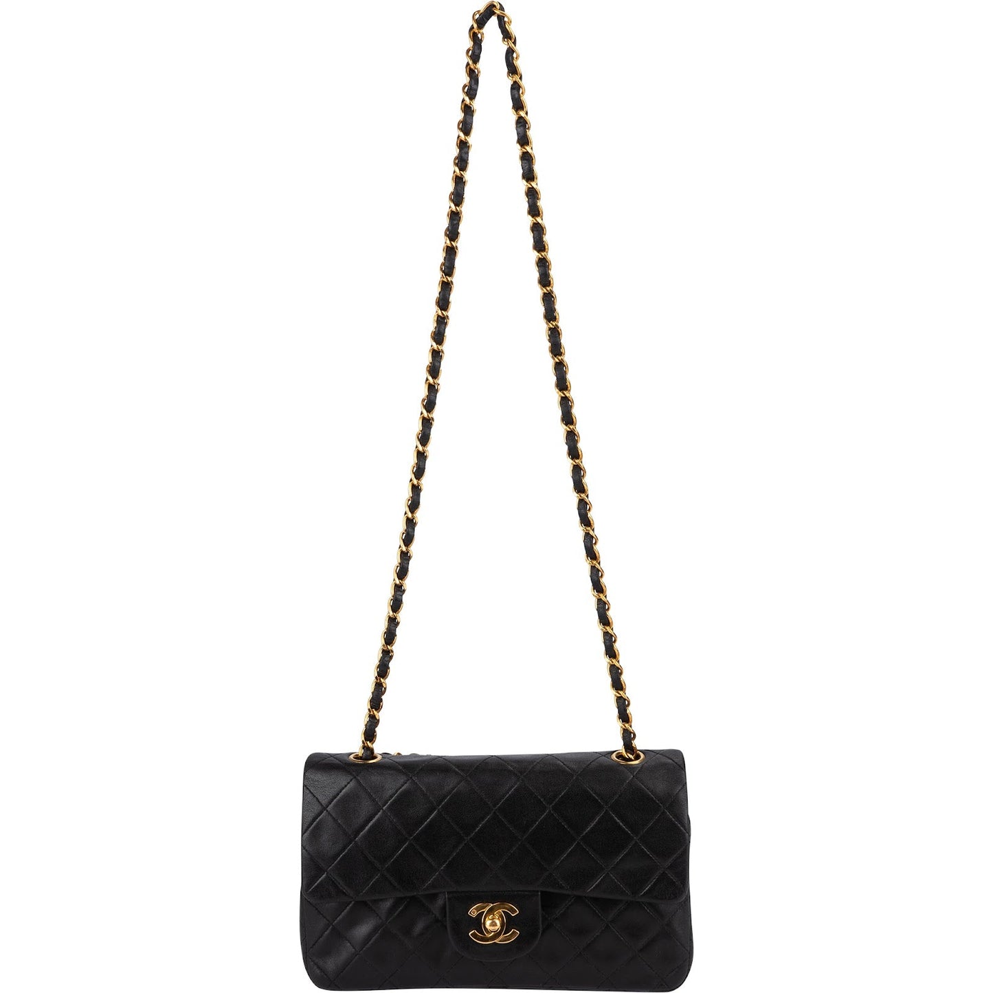 Chanel Quilted Lambskin 24K Gold Small Double Flap Shoulder Bag
