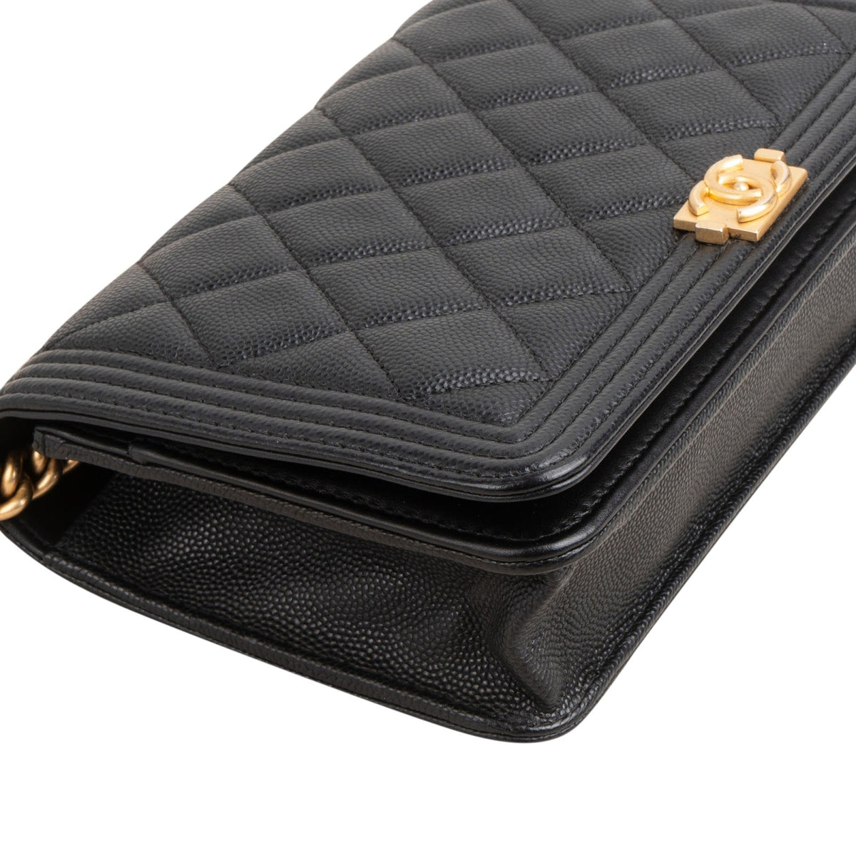 Chanel Quilted Caviar Leather Boy Wallet On Chain Crossbody Bag