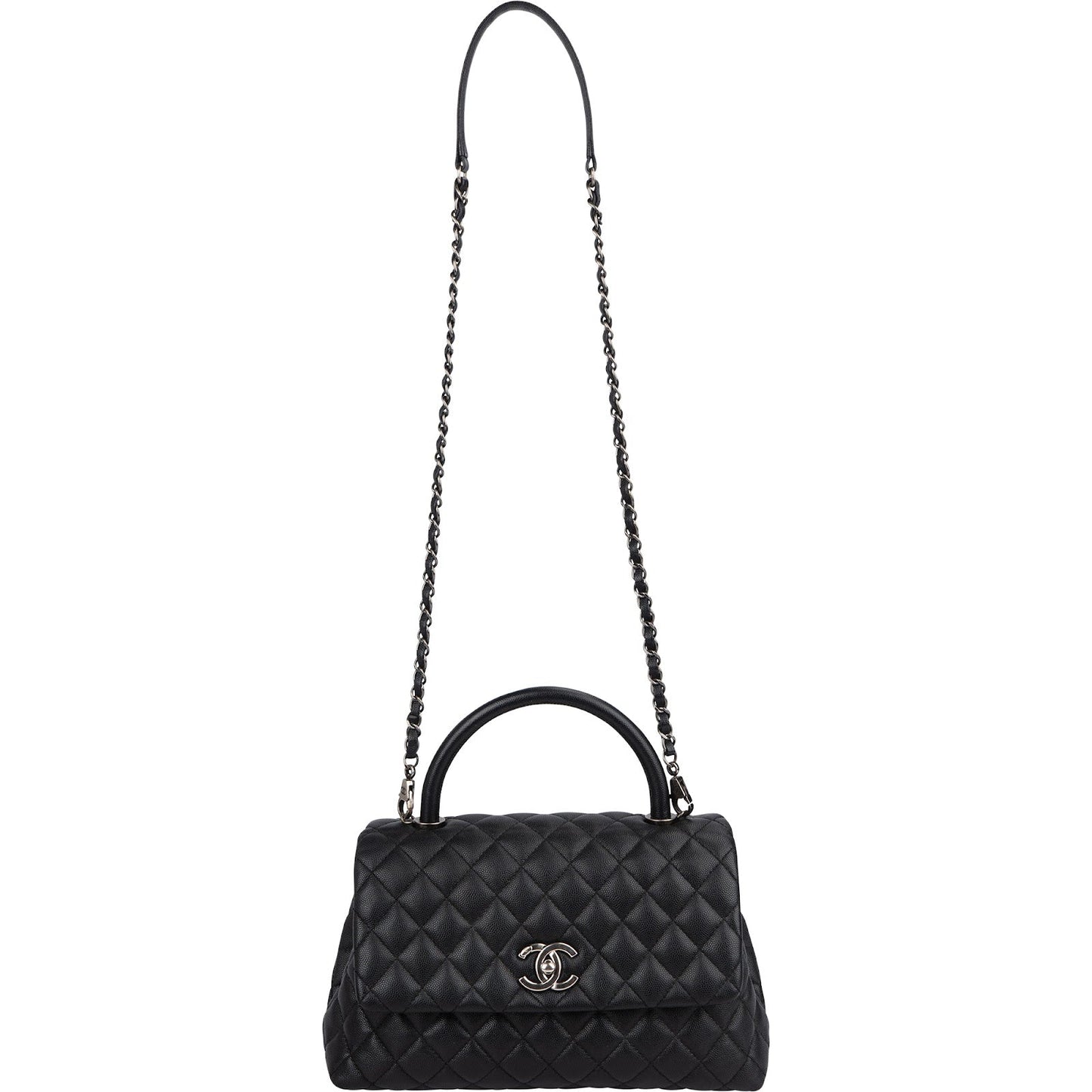 Chanel Quilted Caviar Leather Palladium Coco Handle Single Flap Handbag
