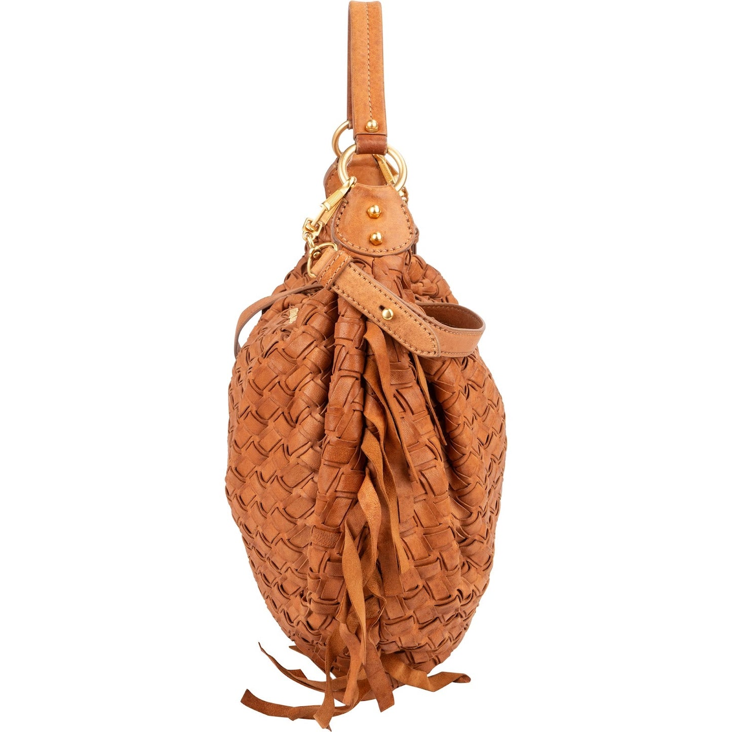 Miu Miu Woven Leather Fringe Hobo Shoulder Bag