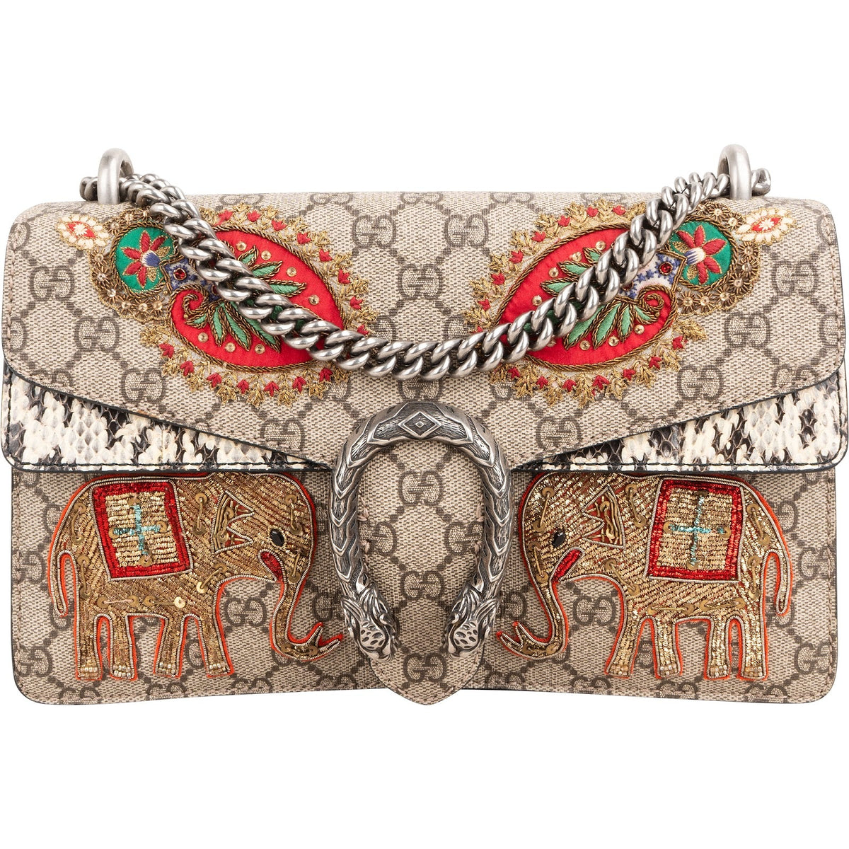 Gucci Limited Monogram GG Supreme  Embroidered Python Dionysus Shoulder Bag