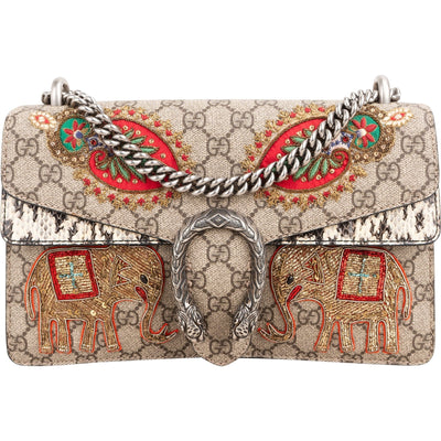 Gucci Limited Monogram GG Supreme  Embroidered Python Dionysus Shoulder Bag