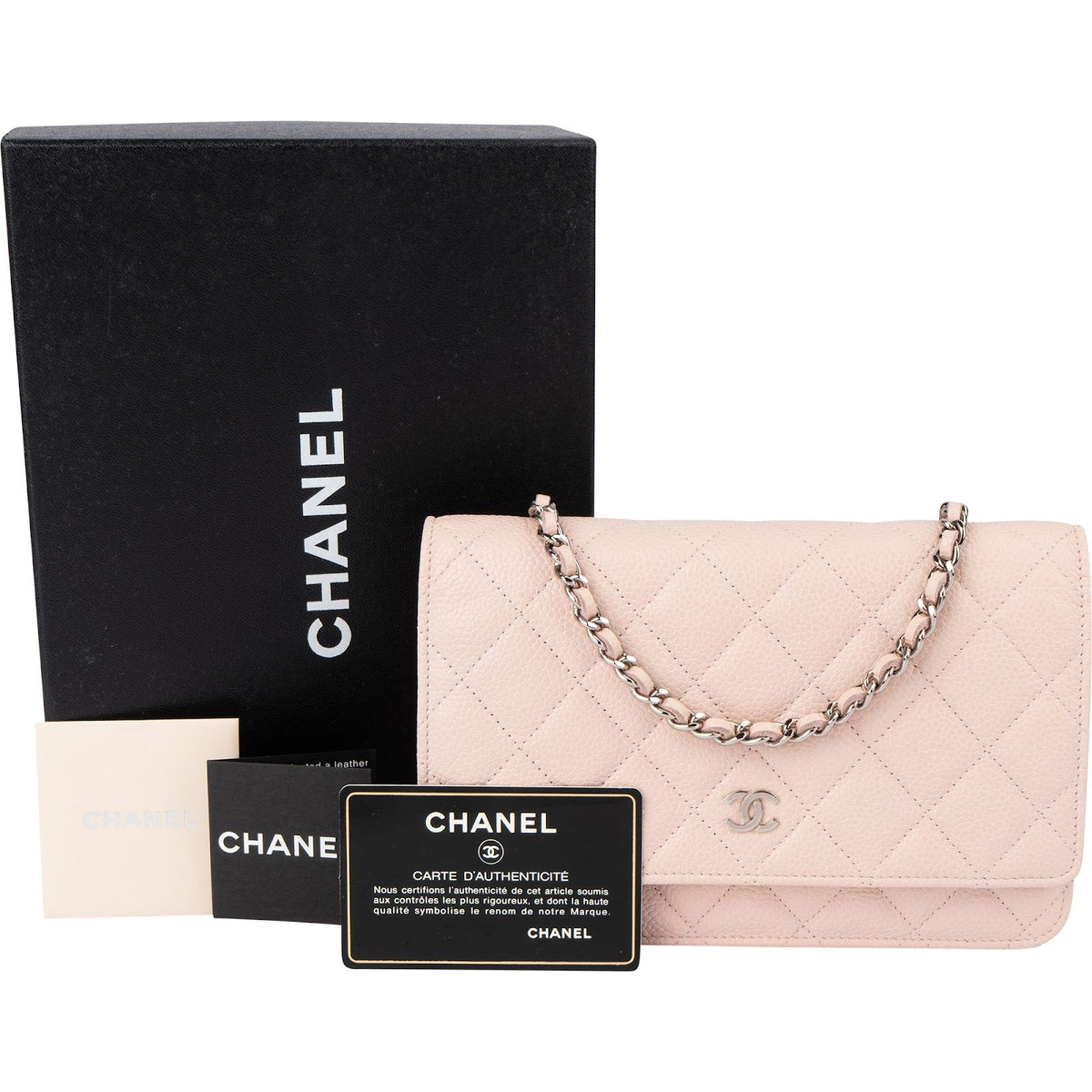 Chanel Quilted Caviar Leather Palladium Wallet On Chain Crossbody Bag