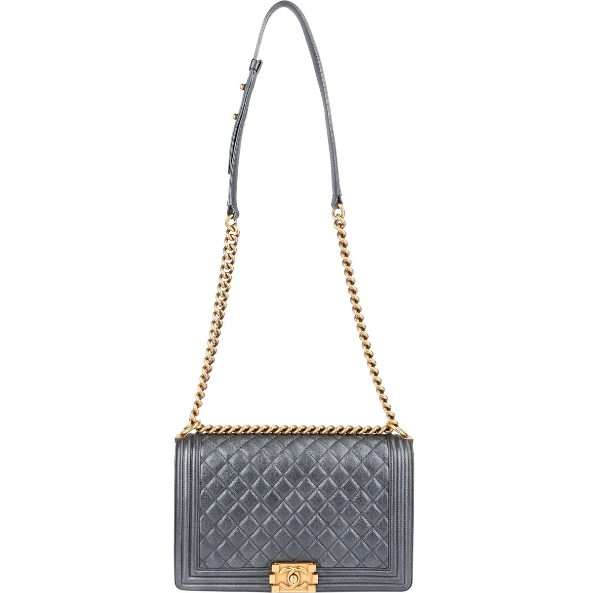 Chanel Quilted Metallic Lambskin Large Boy New Medium Crossbody Bag