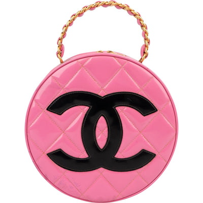 Chanel Iconic Quilted Patent Leather Round Vanity Handbag