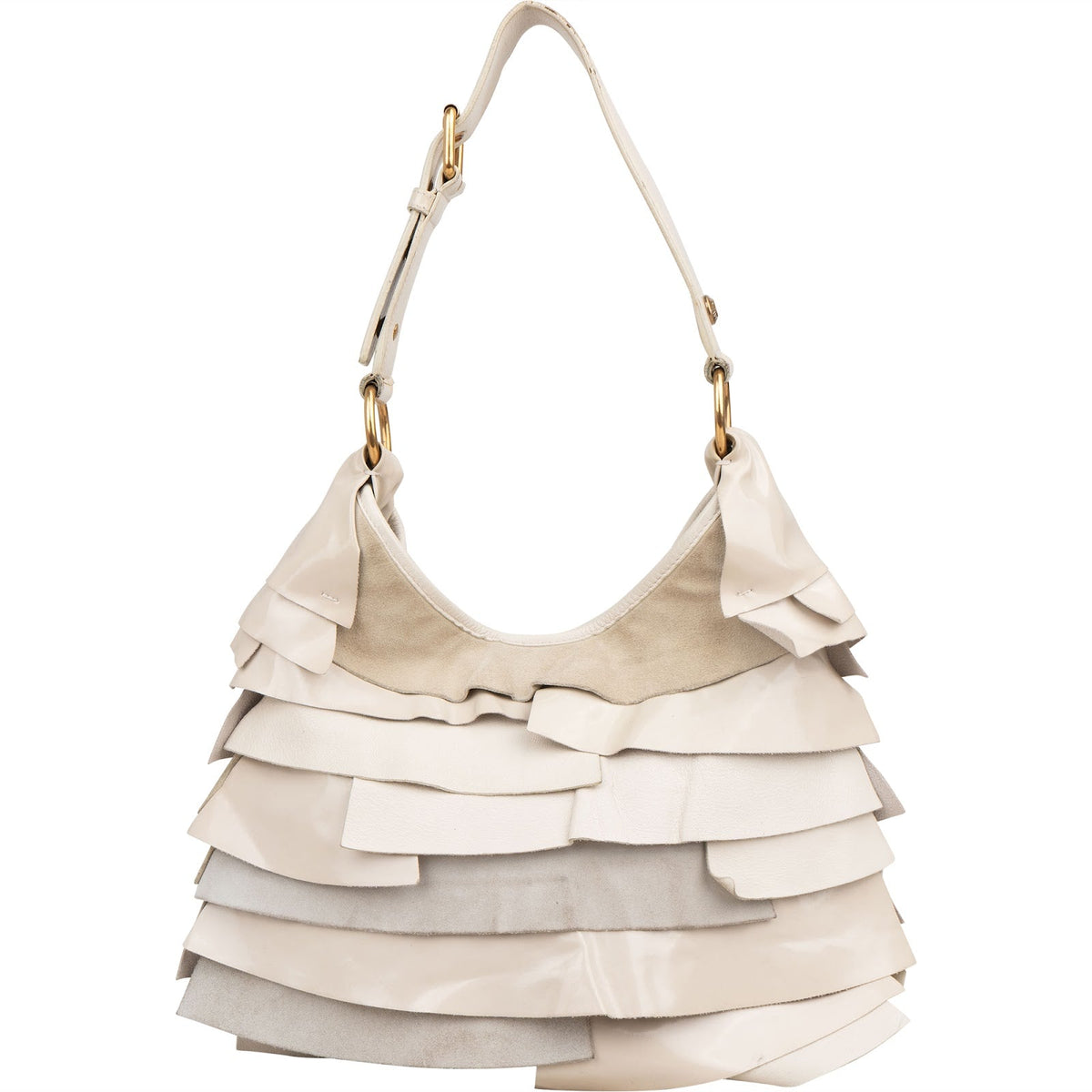 Yves Saint Laurent Suede Leather Rive Gauche Ruffled Hobo Mombasa Shoulder Bag