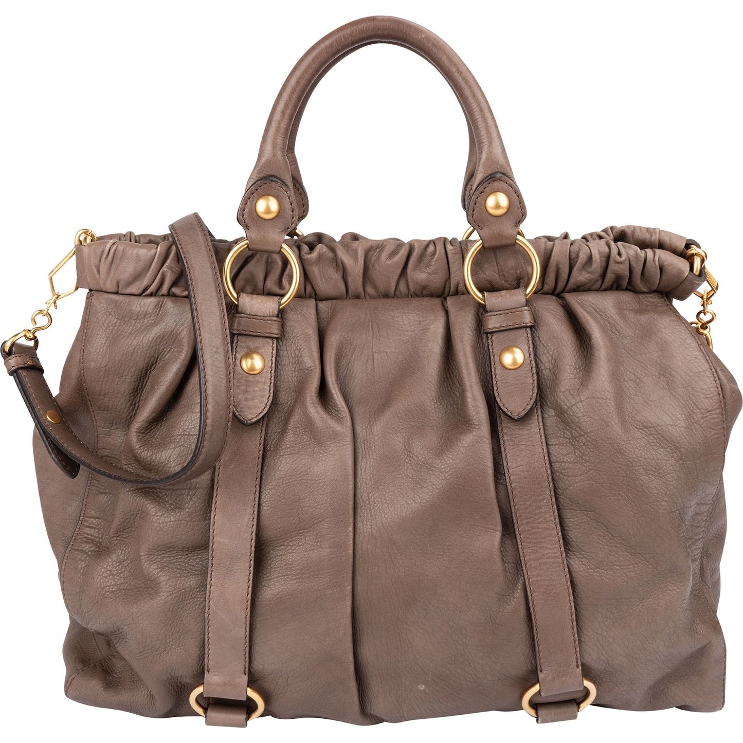 Miu Miu Vitello Lux Leather Gathered Tote Shoulder Bag
