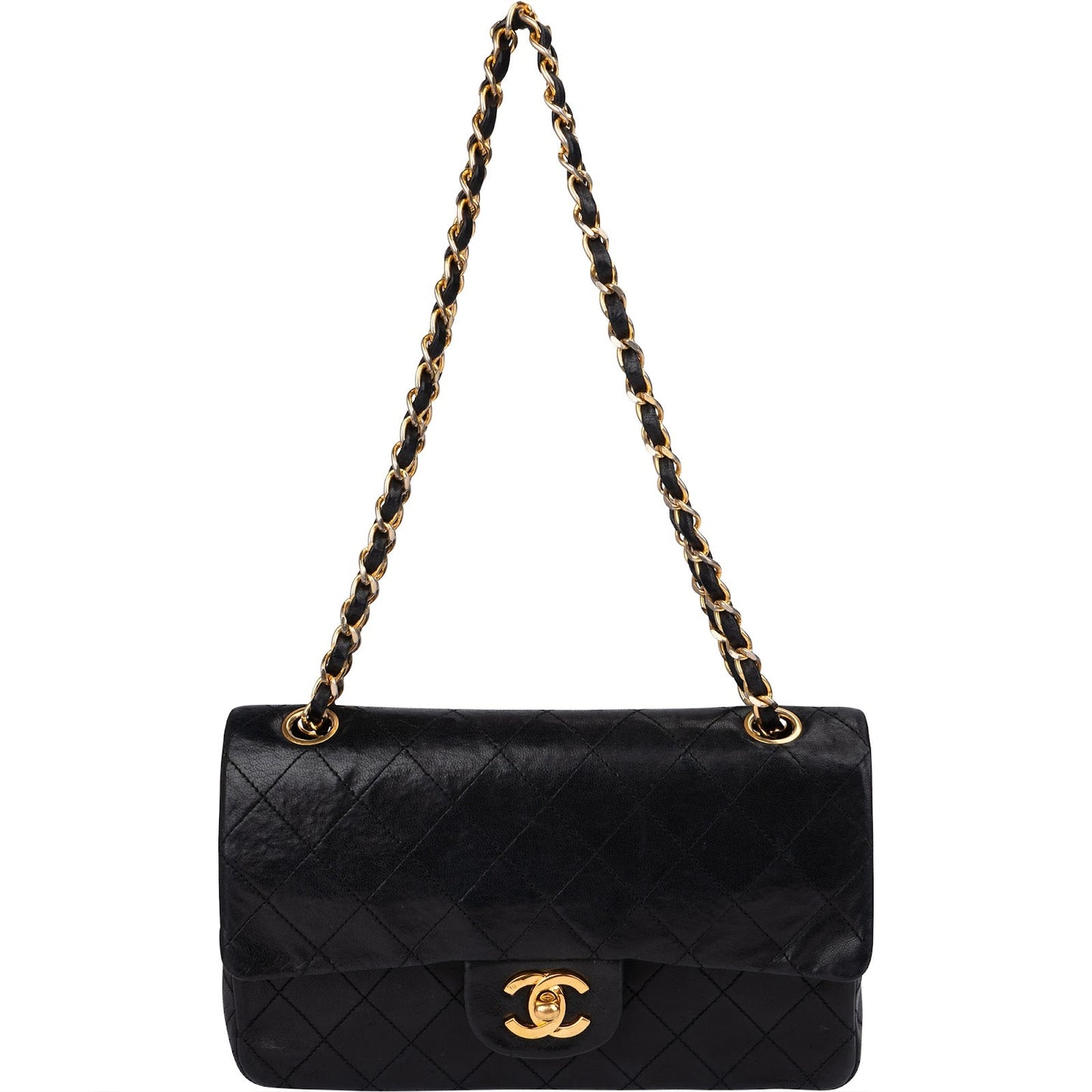 Chanel Quilted Lambskin 24K Gold Small Double Flap Shoulder Bag