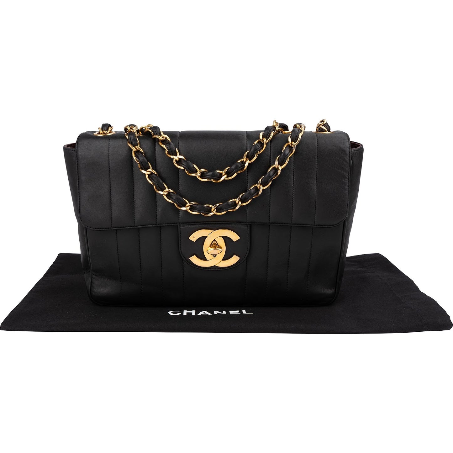 Chanel Vertical Quilted Lambskin 24K Gold Jumbo Single Flap Crossbody Bag