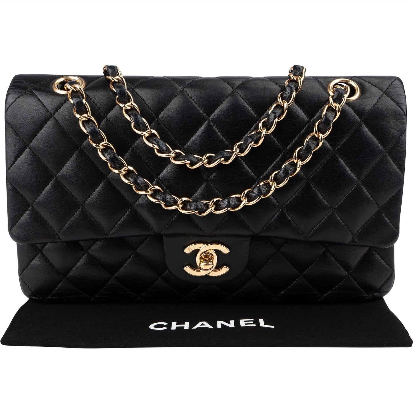 Chanel Quilted Lambskin CC Medium Double Flap Shoulder Bag