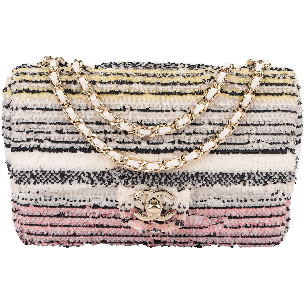 Chanel Sequin Multicolor Striped Small Single Flap Crossbody Bag