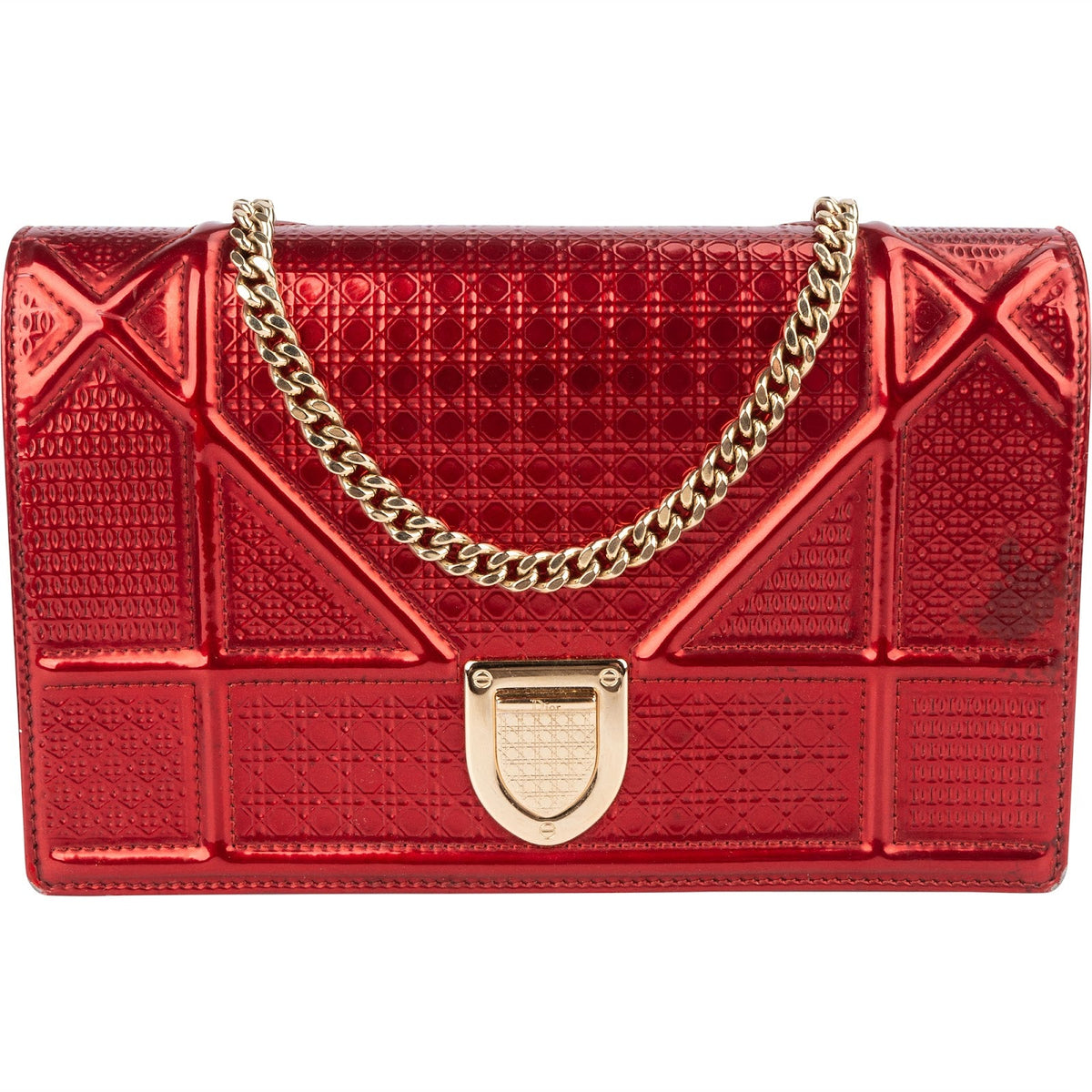 Christian Dior Metallic Perforated Diorama aus Leder – Vorderansicht