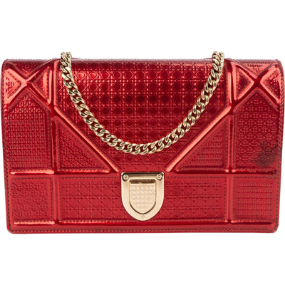 Christian Dior Metallic Perforated Patent Leather Diorama Crossbody Bag