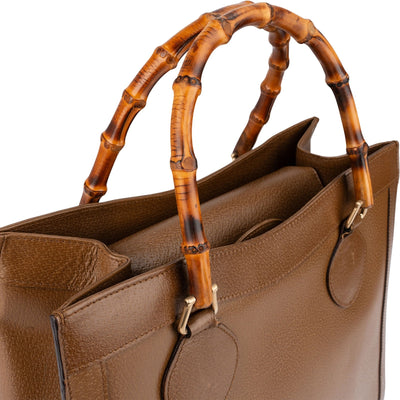 Gucci Brown Leather Bamboo Top Handle Handbag