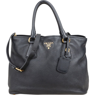Prada Black Vitello Daino Leather Tote Handbag