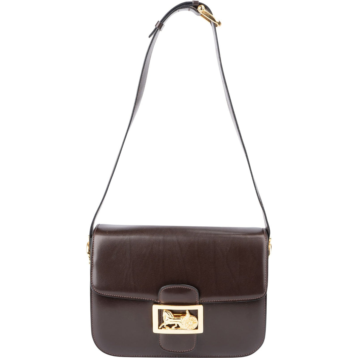 Céline Leather Vintage Horse Carriage Flap Shoulder Bag