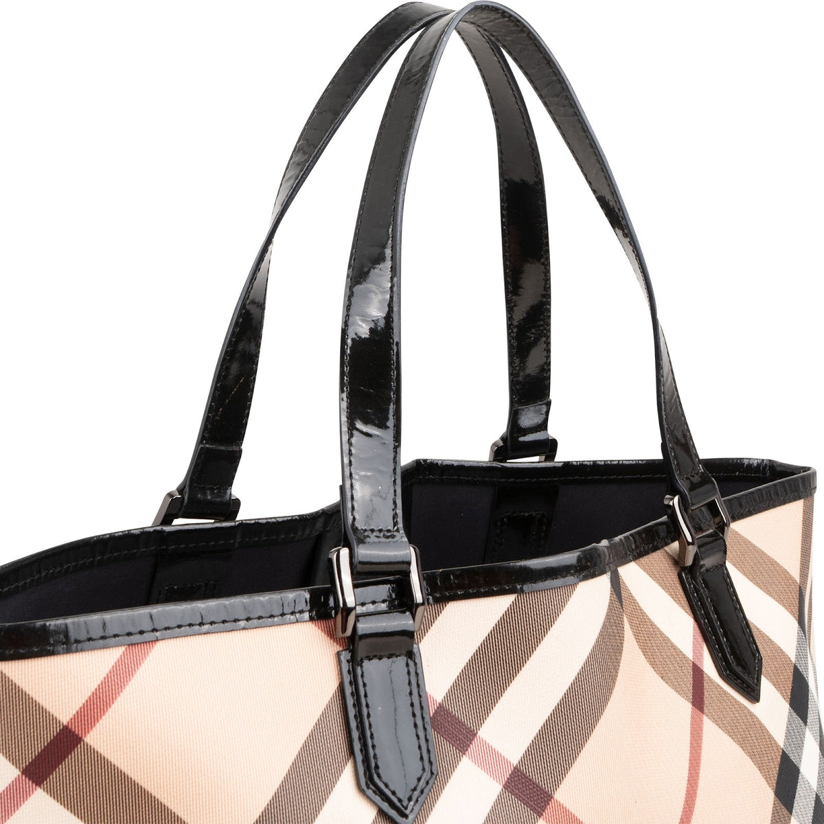 Burberry Nova-Check Monogram Patent Leather Tote Shoulder Bag