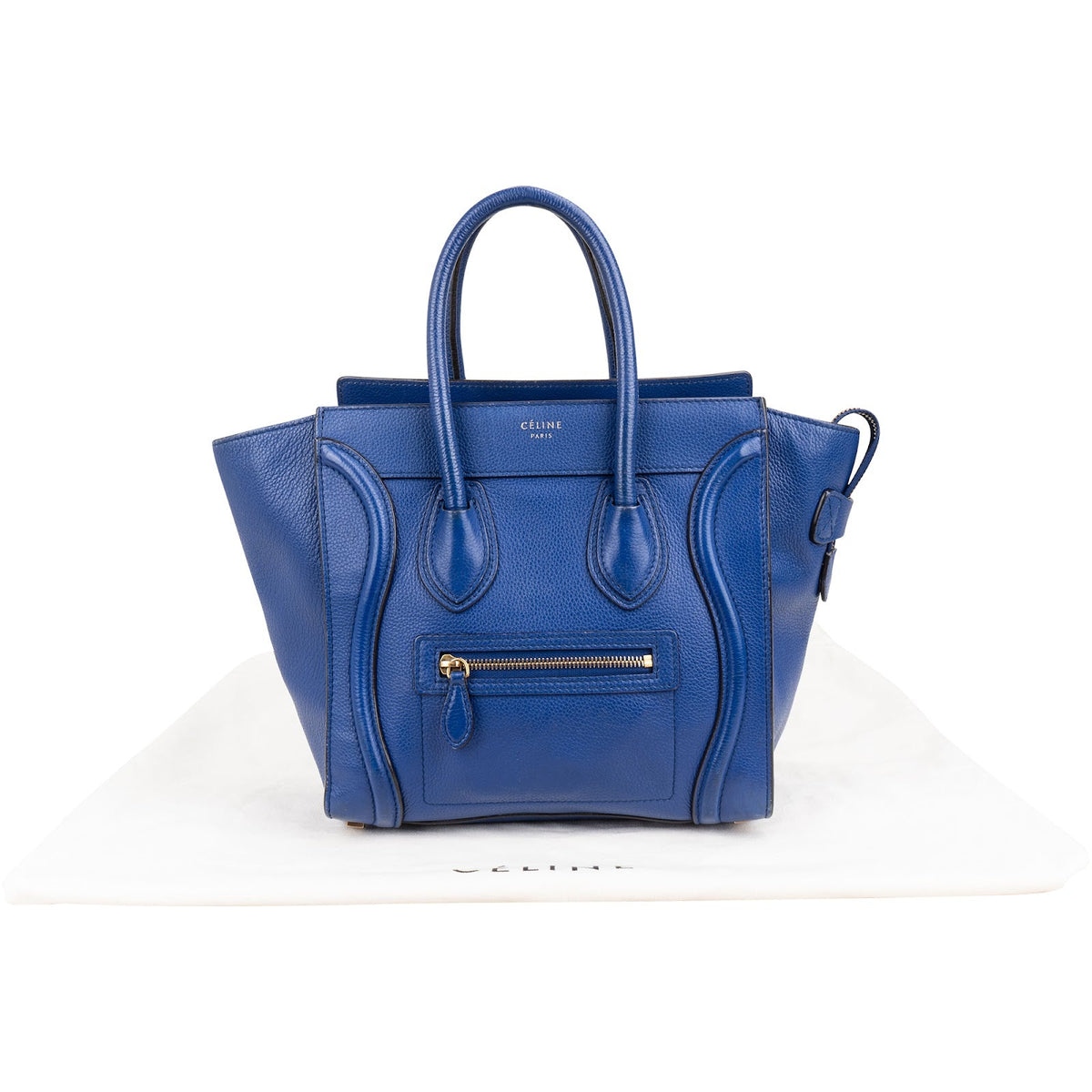 Céline Bleu Grained Calfskin Luggage Handbag