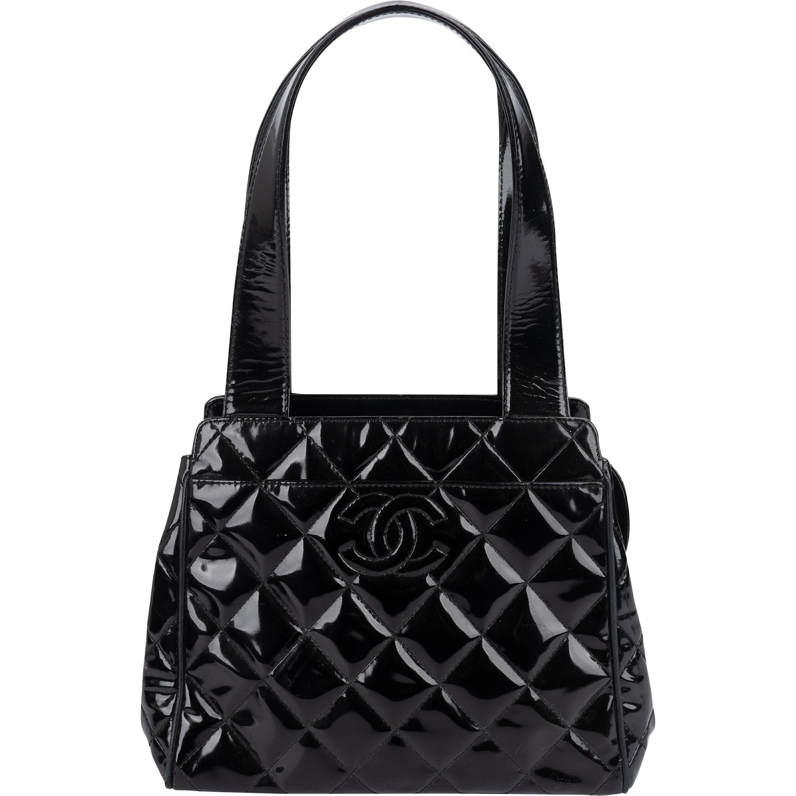 Chanel Quilted Patent Leather CC Small Tote Handbag