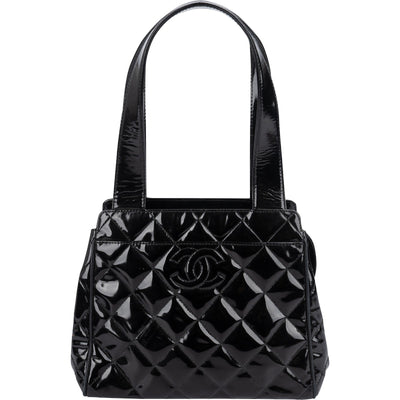 Chanel Quilted Patent Leather CC Small Tote Handbag