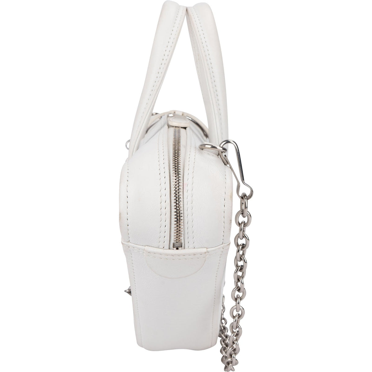 Balenciaga Triangle Duffle S aus weißem Leder – Ansicht 3