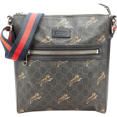 Gucci Monogram GG Supreme Canvas Tiger Print Messenger Crossbody Bag