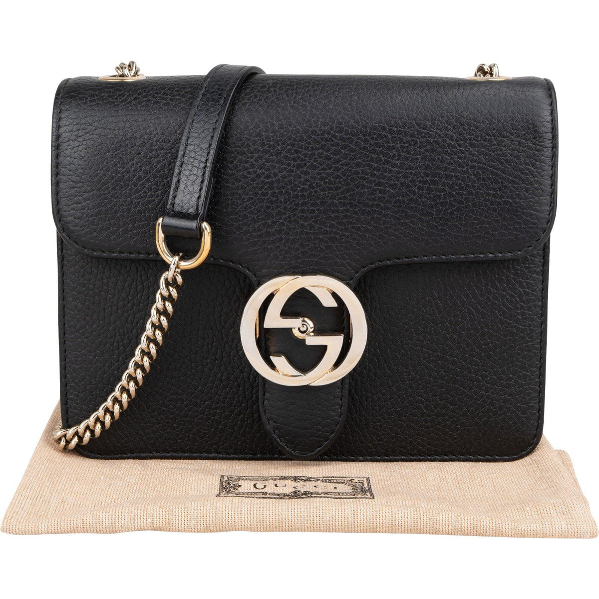 Gucci Black Leather Interlocking GG Crossbody Bag