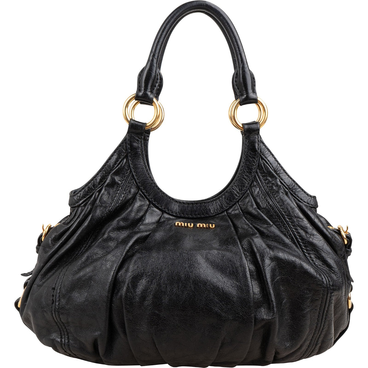 Miu Miu Vitello Lux Leather Pleated Hobo Handbag