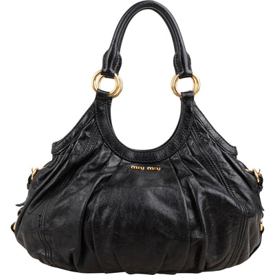 Miu Miu Vitello Lux Leather Pleated Hobo Handbag