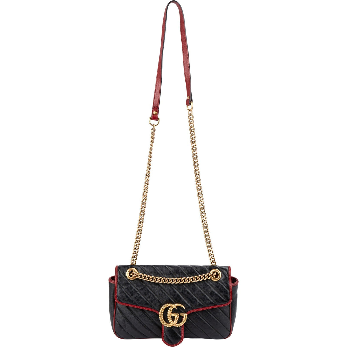 Gucci Black Matelassé Leather Red Edges GG Marmont Crossbody Bag