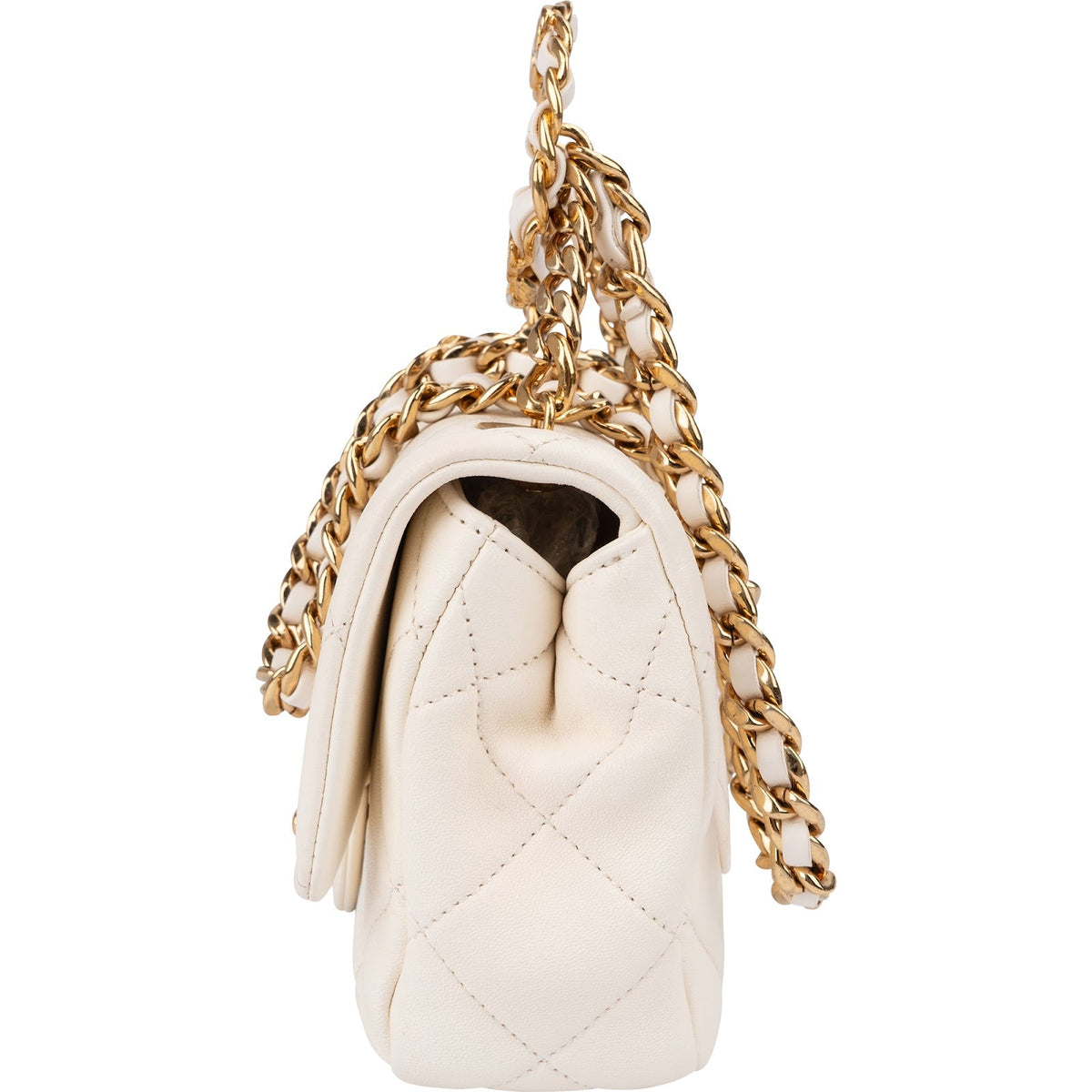 Chanel White Quilted Lambskin Mini Rectangular Flap Top Handle Crossbody Bag