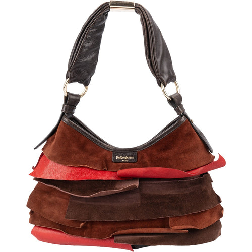 Yves Saint Laurent Suede Leather Nadja Ruffle Shoulder Bag